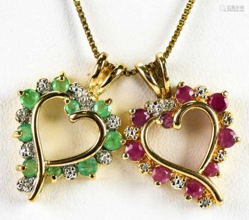 Diamond Ruby & Emerald Heart Necklace Pendants