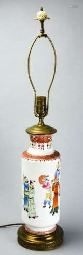 Chinese Hand Painted Porcelain Vase Mount Lamp