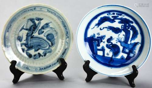 2 Chinese Blue & White Porcelain Dishes