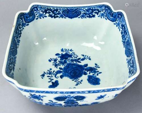 Chinese Blue & White Porcelain Cut Corner Bowl