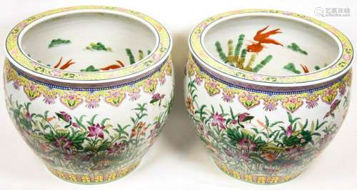 Pair of Impressive Chinese Large Gold Fish Bowls
