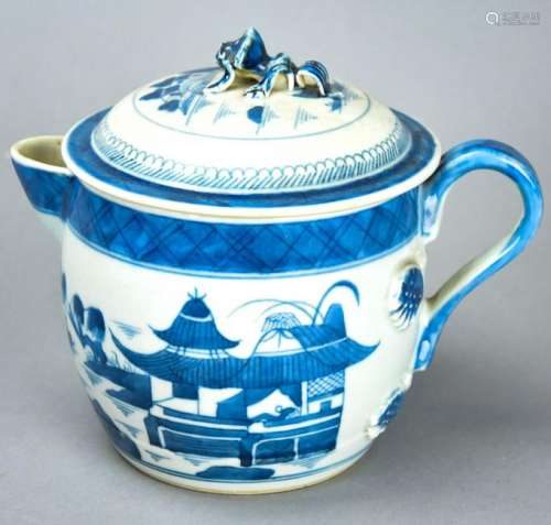 Chinese Canton Blue & White Porcelain Cider Jug