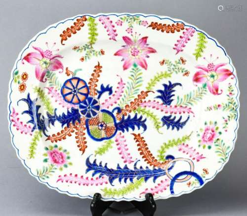 Chinese Hand Painted Floral & Leaf Motif Platter