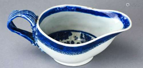 Chinese Canton Blue & White Porcelain Sauce Boat
