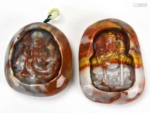 Pair Carved  Agate  Asian Pendants
