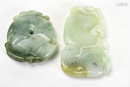 Pair Carved Jadeite  Asian Pendants