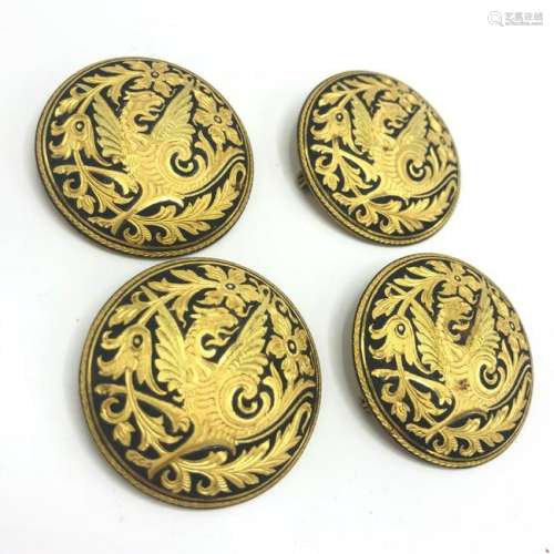 Set of 4 Matching Vintage Gold Tone Costume Pins
