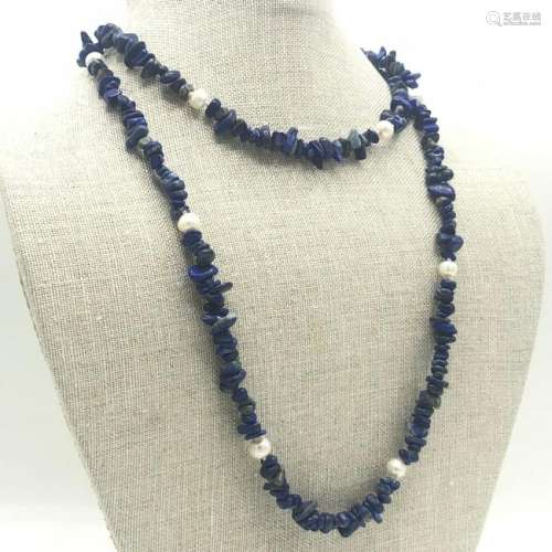 Vintage Lapis Lazuli & Pearl Necklace Strand