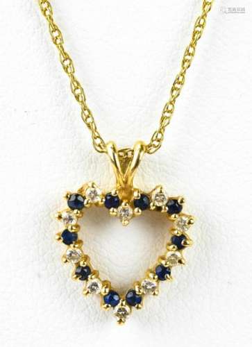 Sapphire and Diamond Heart 14K Gold Necklace