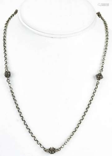 Vintage Sterling Rolo Link & Cannetille Necklace