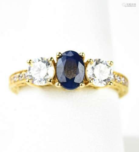 14 K Gold. Sapphire and Cubic Zirconia Ring