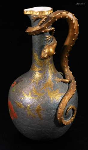 A 19thC Worcester patent porcelain ewer, with entwined handle, cylindrical stem and globular body,