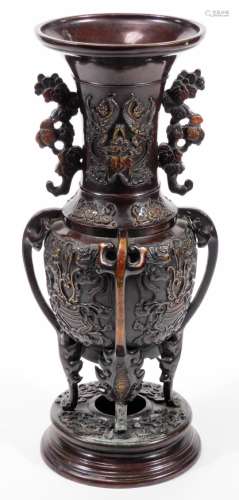 A large 20thC Japanese design patinated bronze vase, 40cm H.
