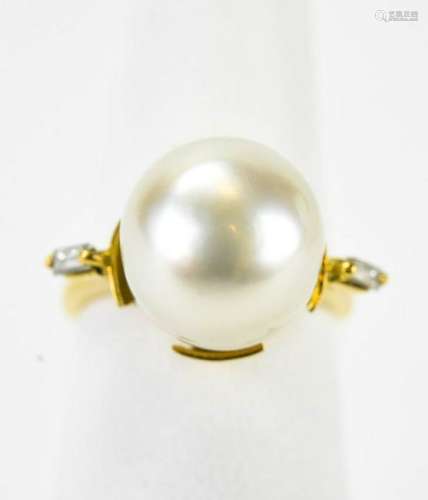 Estate 14kt Gold Baroque Pearl & Diamond Ring