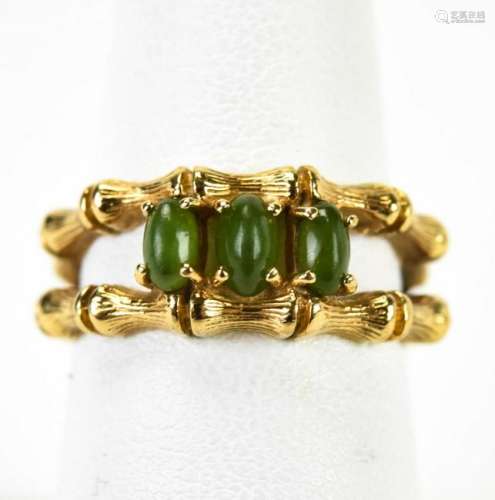 Estate 14kt Gold & Jade Faux Bamboo Ring