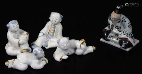 Various Chinese porcelain figures, to include a sage in flowing robes in seated position, 5cm H,