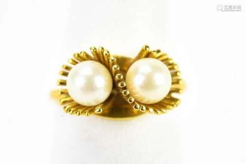 Estate 18kt Yellow Gold & Pearl Floral Motif Ring