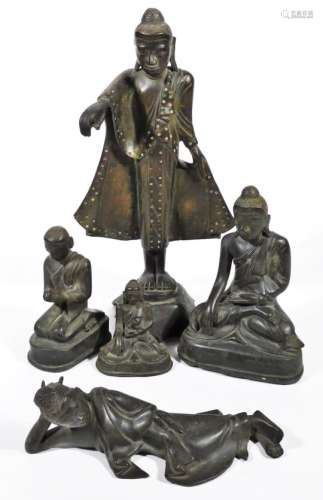 Various oriental bronze and bronzed figures, other metalware etc. comprising three various gods or