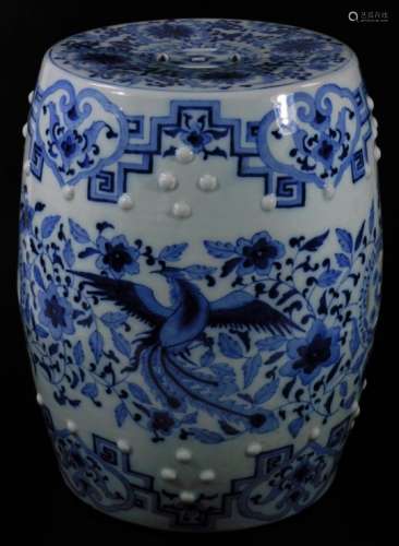A 20thC Chinese Qing style porcelain barrel seat, of cylindrical form, partially pierced, in blue