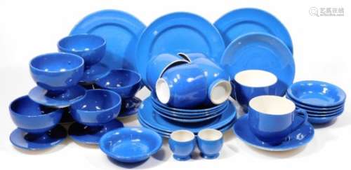 A 20thC Moorcroft pottery Liberty powder blue part breakfast set, comprising of six plates, 24cm