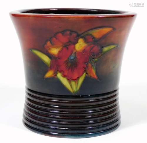 A Walter Moorcroft flambe orchid pottery Royal Mail Lines planter, of flared form decorated with