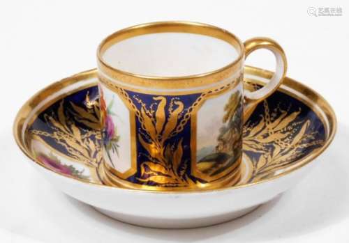 A 19thC Derby porcelain coffee can and saucer, c1880, puce marked pattern no. 653, flowers and
