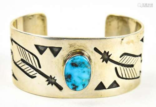 Vintage Native American Sterling & Turquoise Cuff