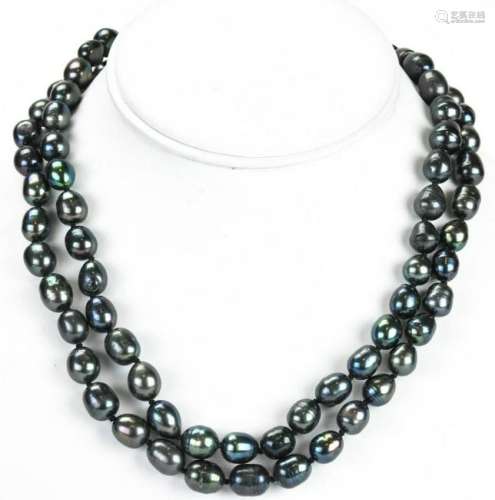 Pair of Hand Knotted Black Baroque Pearl Necklaces