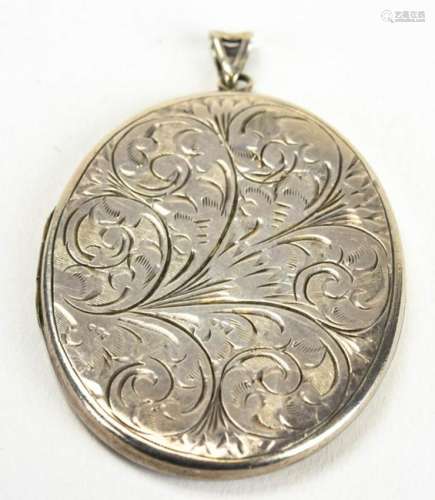 English Sterling Silver Chased Scrollwork Locket