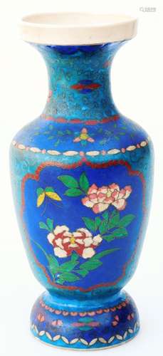 An early 20thC pottery cloisonné type vase, of shouldered form, profusely decorated with panels of