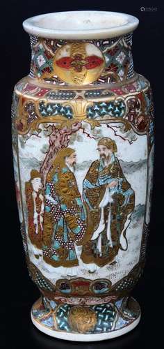 A 19thC Japanese pottery Satsuma vase, the shouldered circular body, typically decorated with panels