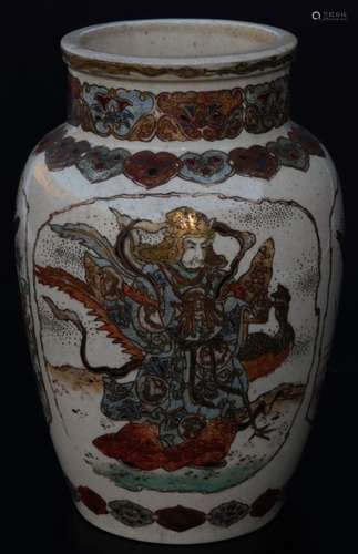 A 19thC Japanese Meiji period Satsuma vase, the shouldered circular body decorated with panels set