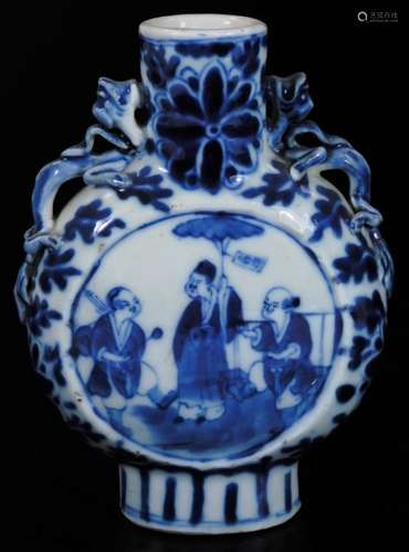 A late 19thC Chinese porcelain moon flask, of small proportion, the circular body with dragon