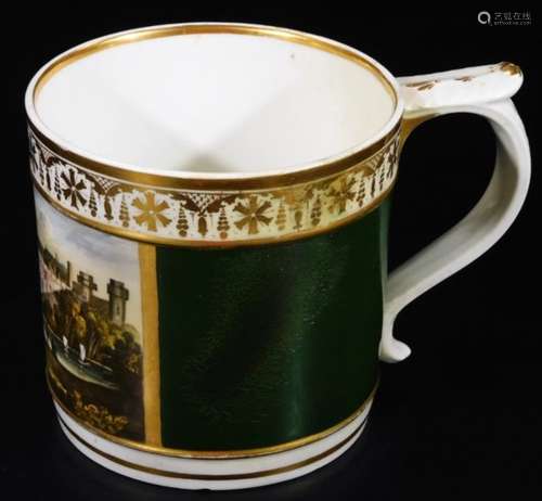 An early 19thC Derby Porcelain tankard, probably by Daniel Lucas, of cylindrical form, with shaped