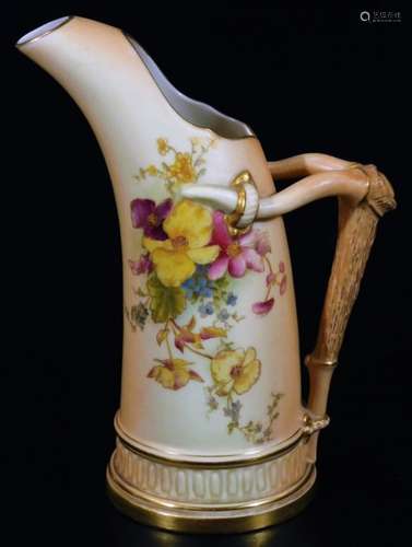 An early 20thC Royal Worcester porcelain blush ivory tusk jug, 1911, with two pierced openings and