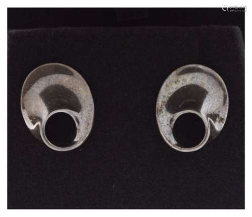 Georg Jensen - Pair of Danish white metal ear studs of oval design, stamped 'Torun' Sterling 925S,