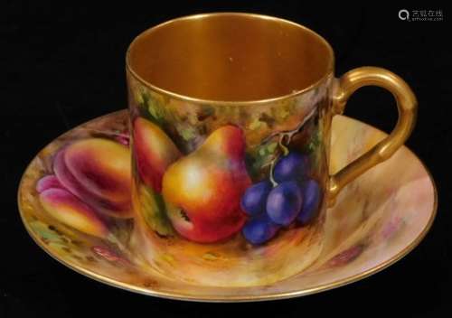 A 20thC Royal Worcester porcelain coffee can and saucer, 1924, by Harry Ayrton, handpainted with