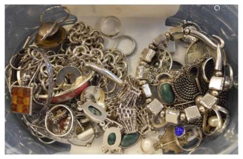 Assorted silver and white metal jewellery to include charm bracelets and loose charms, necklaces,
