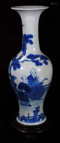 A 19thC Qing deep blue porcelain vase, with trumpet stem and shouldered inverted body, four