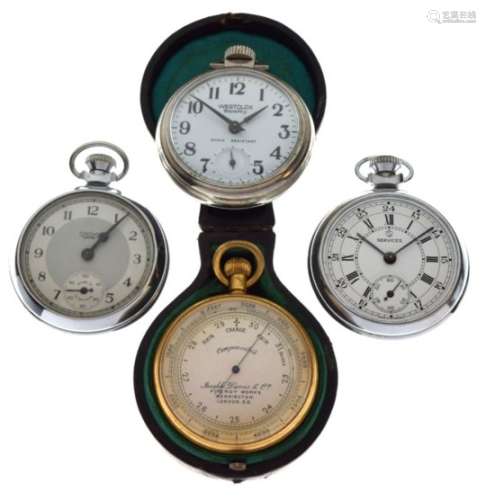Cased early 20th Century Compensated pocket barometer, Joseph Davies & Co, Fitzroy Works,