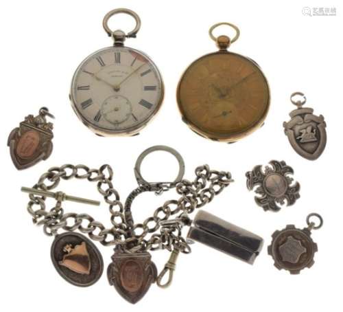 Continental white metal open-face pocket watch, the white Roman dial inscribed Gindrat & Cie,