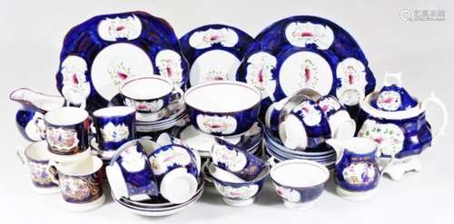 A 19thC Gaudy Welsh type pottery part tea service, to include serving plates, 25cm W, similar