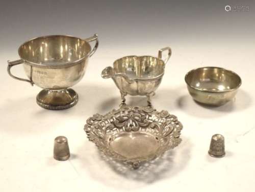 Collection of silver to include; Edward VIII sugar bowl with Greek key decoration, London 1936,