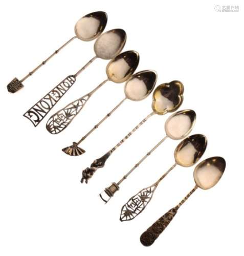 Collection of eight white metal Oriental and Chinese teaspoons, 2.0toz approx
