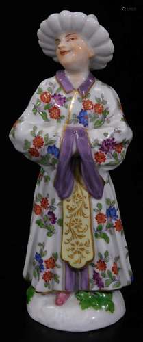 A 19th Meissen porcelain figure, of a Chinese lady in flowing dress, polychrome decorated with