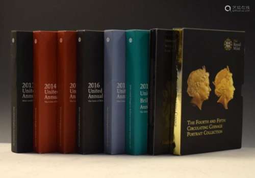 Coins - Collection of Royal Mint United Kingdom brilliant uncirculated annual coin sets 2013-2018,