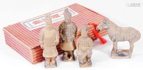 Various Chinese tomb figures, to include standing figure in flowing robes, 13cm H, Tang style horse,