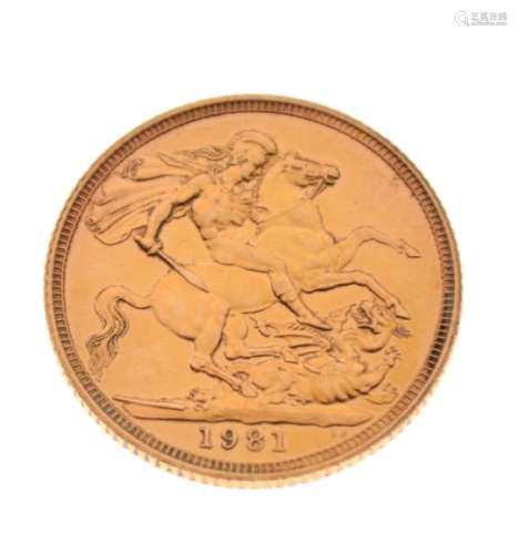 Gold Coins - Queen Elizabeth II sovereign 1981