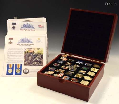 Collection of Danbury Mint pin badges commemorating various military events, together with a