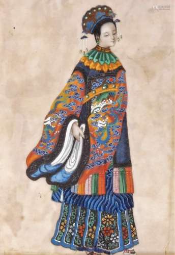 Chinese Republic School. Figure of a lady, in flowing robes, mixed media, probably silk material and